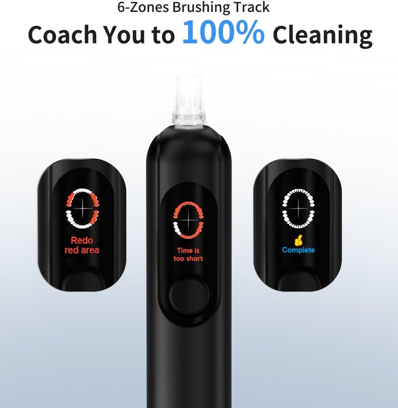LUMENKIND Sonic Toothbrush with Travel Case, Electric Toothbrush, AI Smart Display, 4 Modes with Missed Spot Detection, Pressure Sensor, 2 Mins Timer, 40° Oscillating 52000 VPM, 2 Brush Heads, IPX7 - Image 2